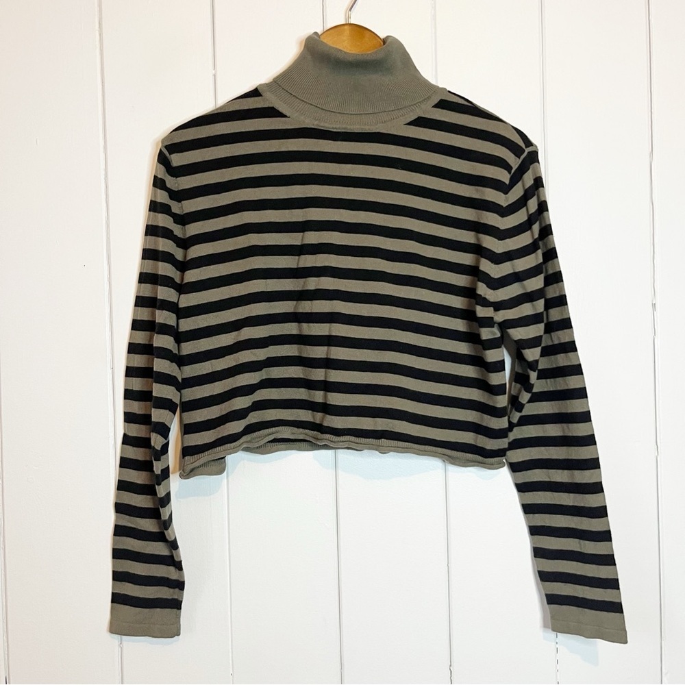 Garage Green and Black Striped Crop Turtle Neck Sweater. Size Small.